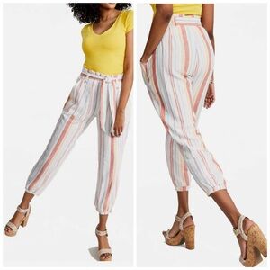 Indigo Rein Linen Blend  Striped Women's Crop Pants L
